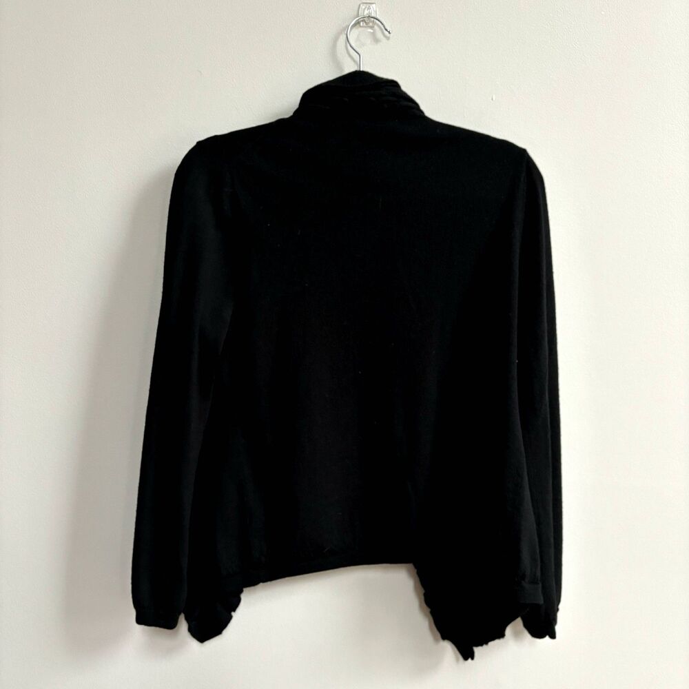 Garnet Hill 100% Merino Wool Cardigan Sweater Women's M Black Ruffle Open Front - Picture 4 of 7